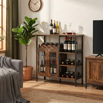 Living And Home Retro Brown And Black Vintage Wine Bar Cabinet With Detachable Wine Rack, 96Cm W X 34Cm D X 80Cm H - image 1