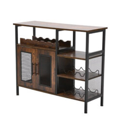 Living And Home Retro Brown And Black Vintage Wine Bar Cabinet With Detachable Wine Rack, 96Cm W X 34Cm D X 80Cm H - thumbnail 4