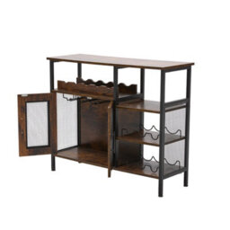 Living And Home Retro Brown And Black Vintage Wine Bar Cabinet With Detachable Wine Rack, 96Cm W X 34Cm D X 80Cm H - thumbnail 5