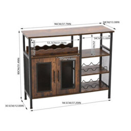 Living And Home Retro Brown And Black Vintage Wine Bar Cabinet With Detachable Wine Rack, 96Cm W X 34Cm D X 80Cm H - thumbnail 7