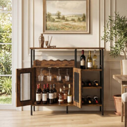 Living And Home Retro Brown And Black Vintage Wine Bar Cabinet With Detachable Wine Rack, 96Cm W X 34Cm D X 80Cm H - thumbnail 2