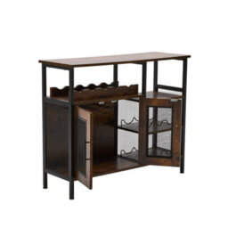 Living And Home Retro Brown And Black Vintage Wine Bar Cabinet With Detachable Wine Rack, 96Cm W X 34Cm D X 80Cm H - thumbnail 3