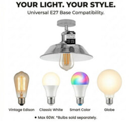 Vintage Flush Mount Ceiling Lights With Chrome Lampshade And Metal E27 Base - thumbnail 5