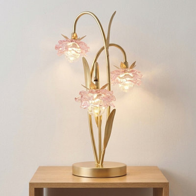 Garden Greatness Triple Stem Pink Glass Flower Led Table Lamp - image 1