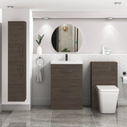 Royal Bathrooms Turin Grey Elm 600mm Floor Standing Vanity Unit 2 Drawer With Mid-Edge Basin Sink & Matt Black Handles - thumbnail 2