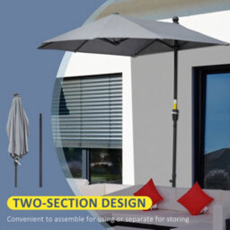 Outsunny 2M Half Garden Parasol Market Umbrella W/ Crank Handle, Dark Grey - thumbnail 6