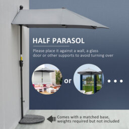 Outsunny 2M Half Garden Parasol Market Umbrella W/ Crank Handle, Dark Grey - thumbnail 4