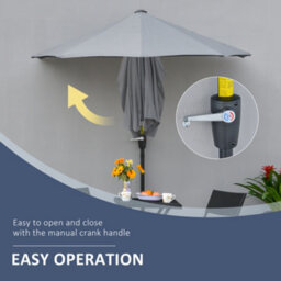 Outsunny 2M Half Garden Parasol Market Umbrella W/ Crank Handle, Dark Grey - thumbnail 5