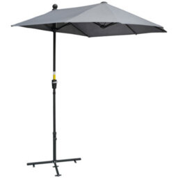 Outsunny 2M Half Garden Parasol Market Umbrella W/ Crank Handle, Dark Grey - thumbnail 2