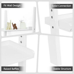Costway 5 Tier Wooden Ladder Shelf Unit Wall-Mounted Bookcase Display - thumbnail 6