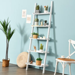 Costway 5 Tier Wooden Ladder Shelf Unit Wall-Mounted Bookcase Display - thumbnail 7