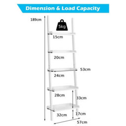Costway 5 Tier Wooden Ladder Shelf Unit Wall-Mounted Bookcase Display - thumbnail 2