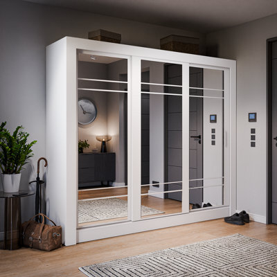 Arte Lux Ii Modern Mirrored Sliding Door Wardrobe (H2150mm W2500mm D600mm) - White Matt - image 1