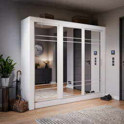 Arte Lux Ii Modern Mirrored Sliding Door Wardrobe (H2150mm W2500mm D600mm) - White Matt - thumbnail 1
