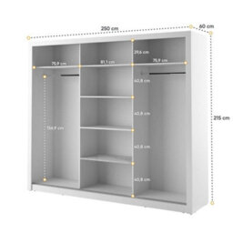 Arte Lux Ii Modern Mirrored Sliding Door Wardrobe (H2150mm W2500mm D600mm) - White Matt - thumbnail 4