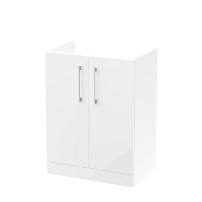 Nuie Hudson Reed Arno Floor Standing Vanity Unit, Durable 2 Soft Close Door Bathroom Sink Vanity Unit With Shelf In Gloss White, 600mm - image 1
