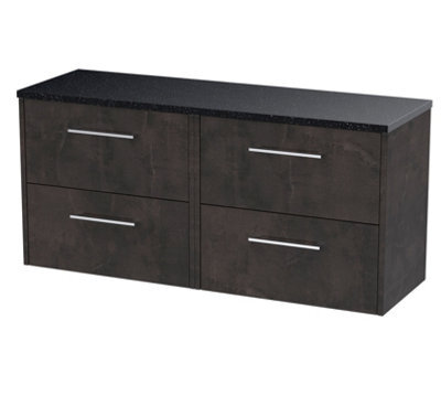 Nuie Hudson Reed Juno Wall Hung 4-Drawer Vanity Unit & Black Worktop, Countertop Basin Unit In Metallic Slate, 1200mm - image 1