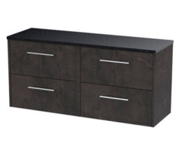 Nuie Hudson Reed Juno Wall Hung 4-Drawer Vanity Unit & Black Worktop, Countertop Basin Unit In Metallic Slate, 1200mm - thumbnail 2