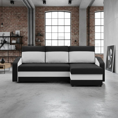 Orion A Corner Sofa Bed With Storage Universal Site Black Cream - image 1