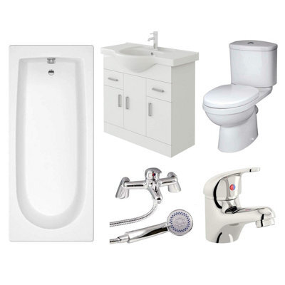 Veebath Rosina 1700mm Bath Vanity Unit, Toilet & Taps Bathroom Suite - image 1