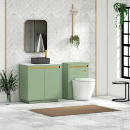 Royal Bathrooms Orion 800mm Mint Sage Floor Standing Plain White Countertop Vanity Unit 2 Door With Art Square Basin & Brushed Brass Accent Trim - thumbnail 3