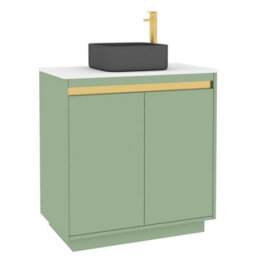 Royal Bathrooms Orion 800mm Mint Sage Floor Standing Plain White Countertop Vanity Unit 2 Door With Art Square Basin & Brushed Brass Accent Trim - thumbnail 6