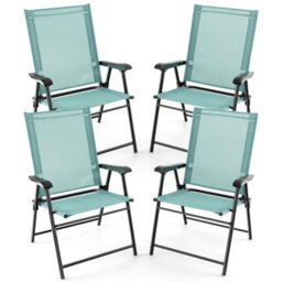 Costway Set Of 4 Patio Folding Dining Chairs Outdoor Portable Sling Back Chairs - thumbnail 1