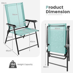 Costway Set Of 4 Patio Folding Dining Chairs Outdoor Portable Sling Back Chairs - thumbnail 2