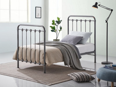 Save On Goods UK 3Ft Single Industrial,traditional Black Silver Textured Tubular Metal Bed Frame,strong,rustic Style Bedstead - image 1