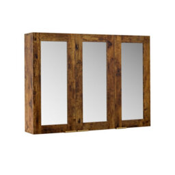 Homestylestore 900 X 650mm Dark Oak Wall Mounted Mirrored Door Bathroom Cabinet And Brushed Brass Finger Pull Handles