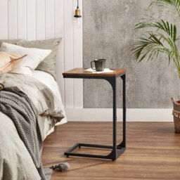LEDREM C-Shaped Side Table, Bedside Table, Sofa Side Table, Coffee Table, With Metal Frame, Industrial, For Living Room, Bedroom - thumbnail 4