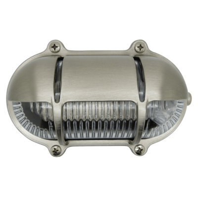 Lampfix Navigator 09305 Outdoor Ip64 1 Light Decorative Eyelid Bulkhead Light In A Satin Nickel Finish