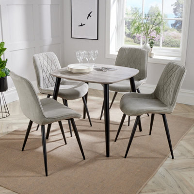 Core Products Aspen Grey Oak Effect 80Cm Square Dining Table With 4 Light Grey Cord Fabric Diamond Stitch Design Chairs - image 1