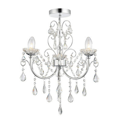 Luminosa Lighting Luminosa Tabitha 3 Light Semi Flush Bathroom Multi Arm Ceiling Light Chrome, Clear Crystal (K9) Glass Detail Ip44, G9
