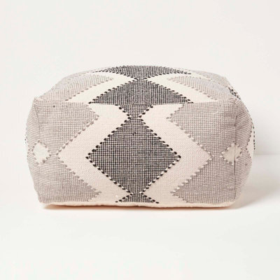 Homescapes Malmo Handwoven Textured Natural & Black Pouffe Bean Cube - image 1