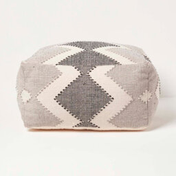 Homescapes Malmo Handwoven Textured Natural & Black Pouffe Bean Cube