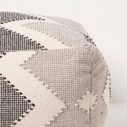 Homescapes Malmo Handwoven Textured Natural & Black Pouffe Bean Cube - thumbnail 4