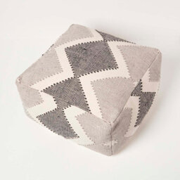 Homescapes Malmo Handwoven Textured Natural & Black Pouffe Bean Cube - thumbnail 5
