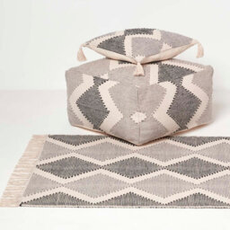 Homescapes Malmo Handwoven Textured Natural & Black Pouffe Bean Cube - thumbnail 6
