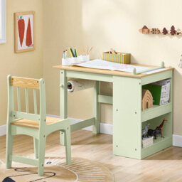 Sobuy Kmb60-Gr, Kids Desk And Chair Set Kids Study Table And Chair Set With 2 Storage Shelves And Paper Roll Holder,green - thumbnail 2