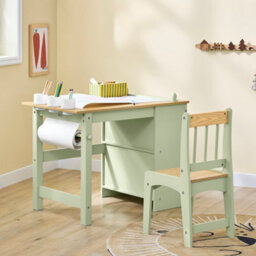 Sobuy Kmb60-Gr, Kids Desk And Chair Set Kids Study Table And Chair Set With 2 Storage Shelves And Paper Roll Holder,green - thumbnail 4
