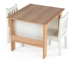 Humble Crew Journey Children's Wood Table And 2 Chairs Set With Book Storage, Natural/white