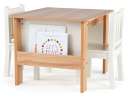 Humble Crew Journey Children's Wood Table And 2 Chairs Set With Book Storage, Natural/white - thumbnail 4