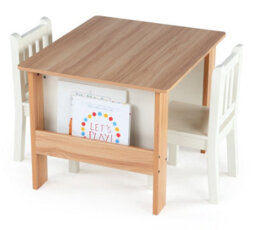 Humble Crew Journey Children's Wood Table And 2 Chairs Set With Book Storage, Natural/white - thumbnail 2