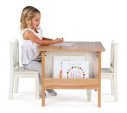 Humble Crew Journey Children's Wood Table And 2 Chairs Set With Book Storage, Natural/white - thumbnail 6