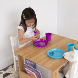 Humble Crew Journey Children's Wood Table And 2 Chairs Set With Book Storage, Natural/white - thumbnail 9