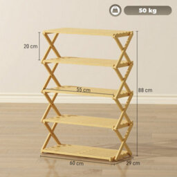 Wyld Haus Lafa Mazi Natural Bamboo 5-Tier Folding Shoe Rack - Medium, Natural Finish - thumbnail 4