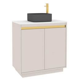 Royal Bathrooms Orion 800mm Warm Taupe Floor Standing Plain White Countertop Vanity Unit 2 Door With Art Square Basin & Brushed Brass Accent Trim - thumbnail 6