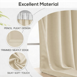 Bedlooms Cream Blackout Thermal Insulated Ready Made Pencil Pleat Single Curtain Panel 66 X 84 Inches With Tie Back - thumbnail 5