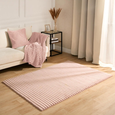 OHS Faux Fur Rug Living Room Ribbed Large Mat Luxury Carpet Anti Slip Floor Runner - image 1